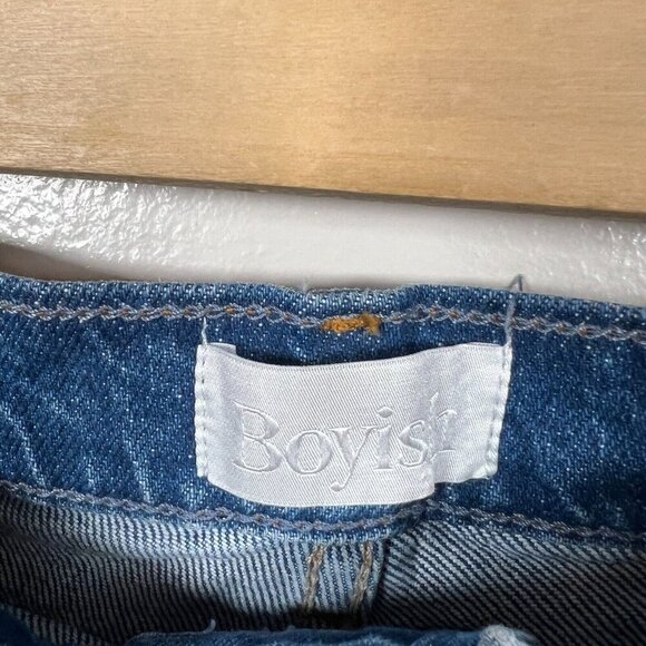 Boyish Tommy Stretch High Rise Straight Jeans Size 31 Ankle Frayed Hem Blue - Picture 3 of 13